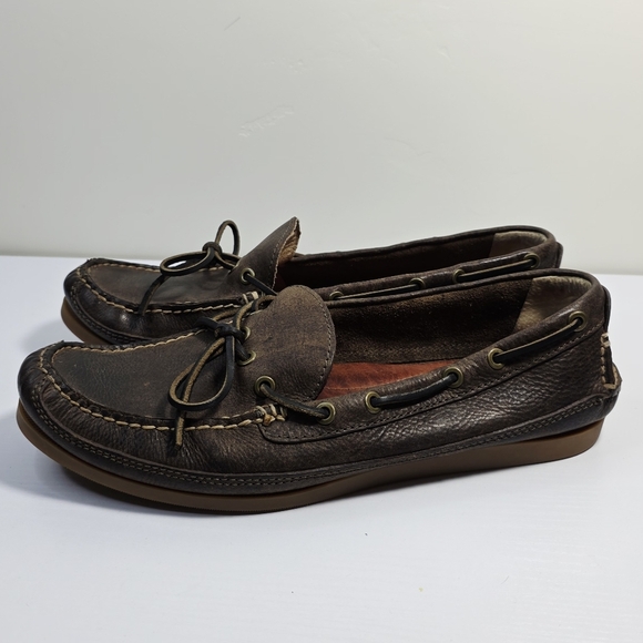 NWOB Frye Mason One Eye Tie Classic Dark Brown Leather Boat Shoes Men's Size 12 - Picture 1 of 7
